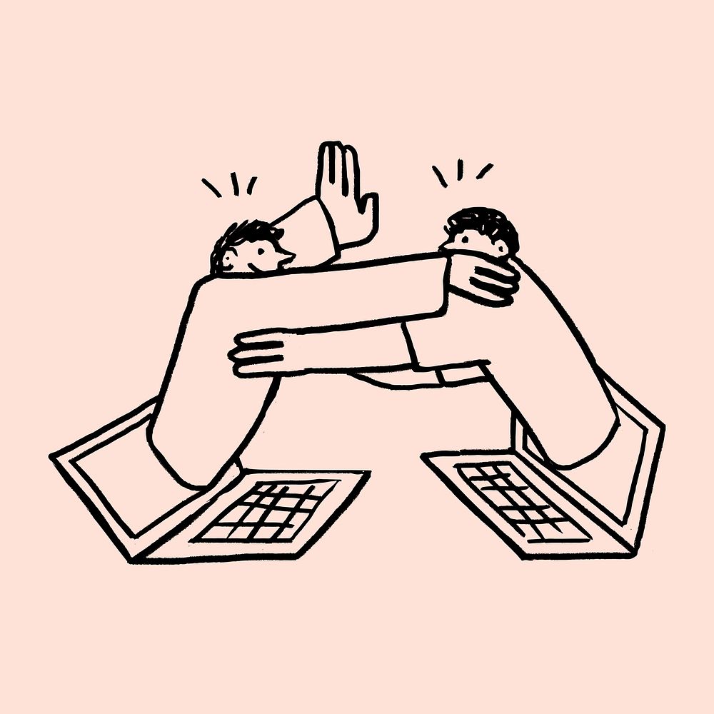 Virtual hug, social media illustration