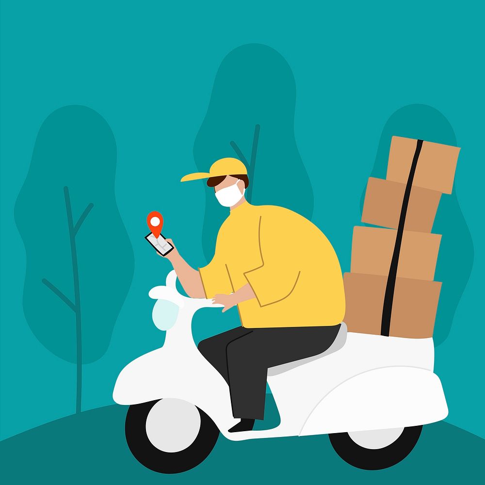 Delivery man on scooter illustration