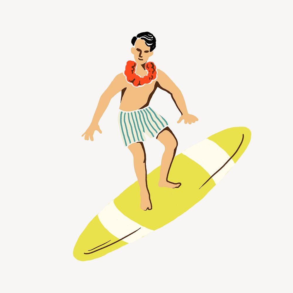 Tropical surfing man collage element psd