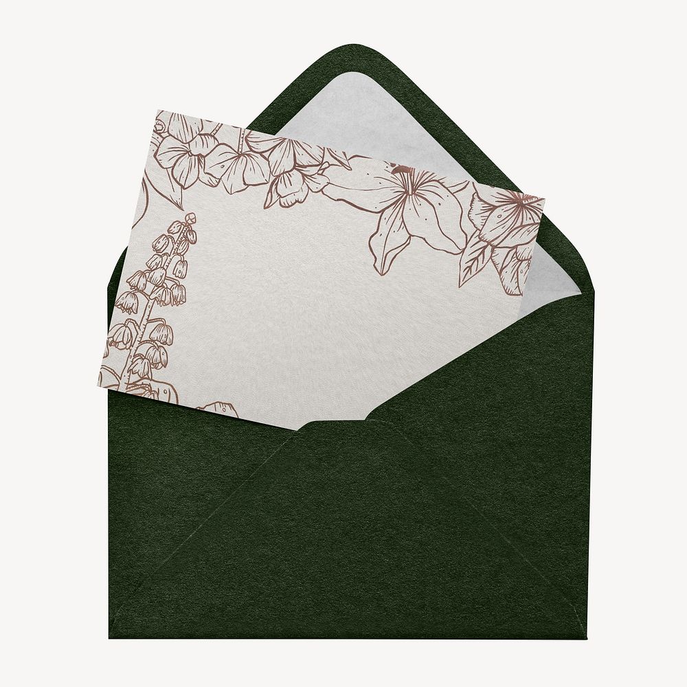 Green envelope with floral blank card