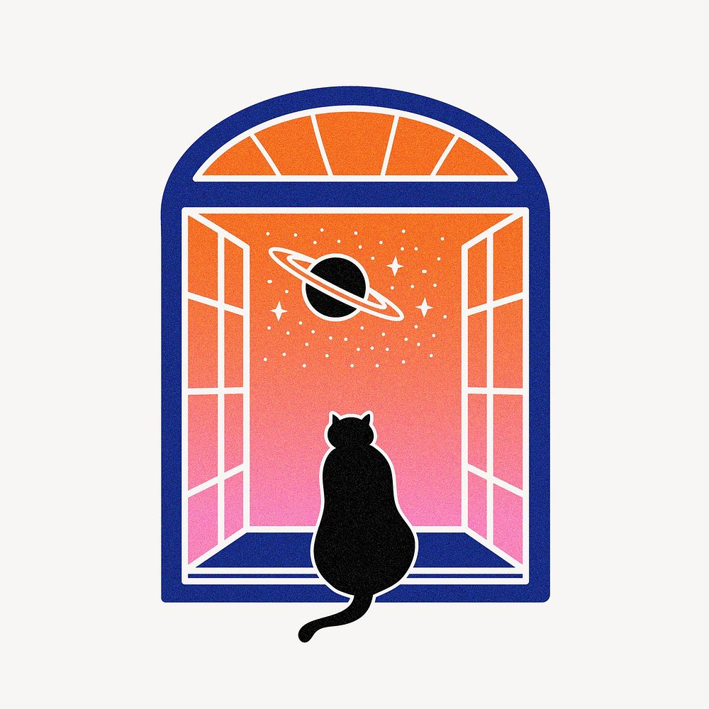 Cute cat looking out window, colorful design