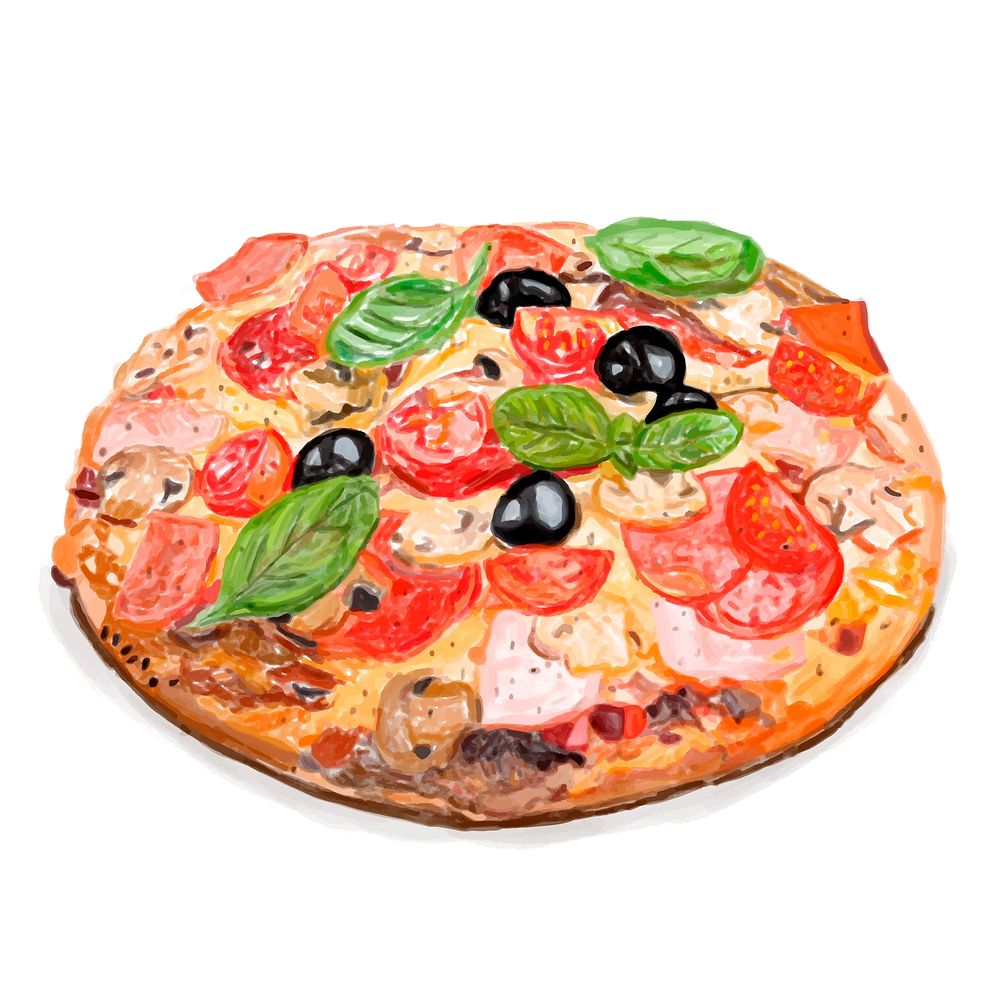 Italian pizza watercolor drawing