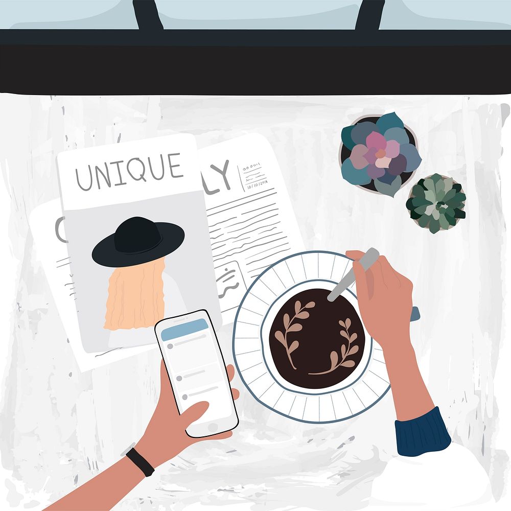 Online influencer blogging table, aesthetic illustration