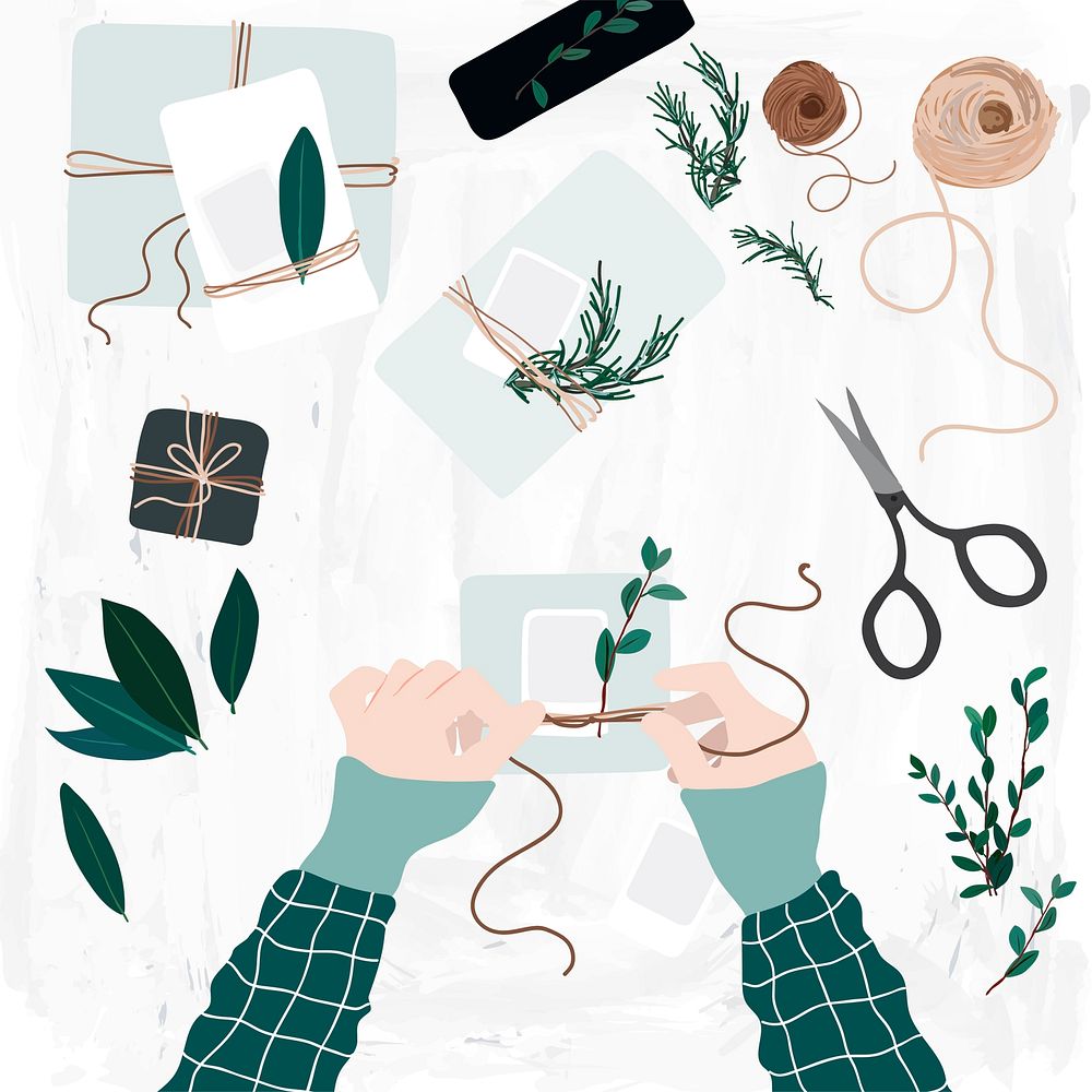 Small business owner wrapping gift, aesthetic illustration