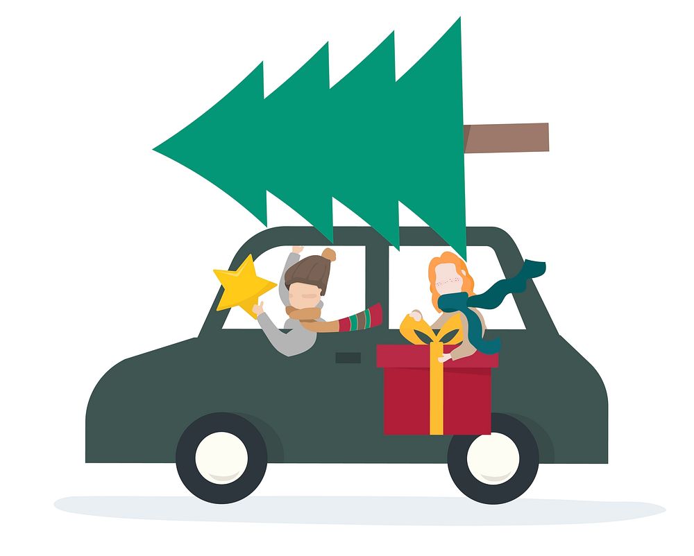  Christmas holiday shopping, car  illustration