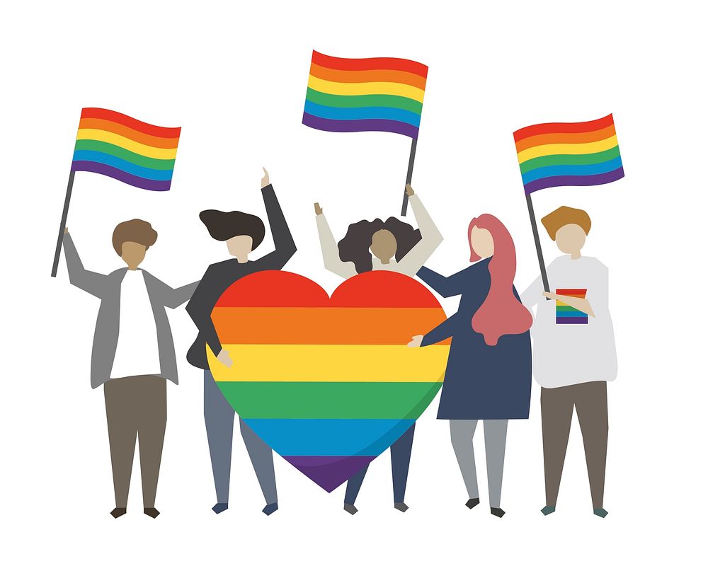 People with pride flag illustration