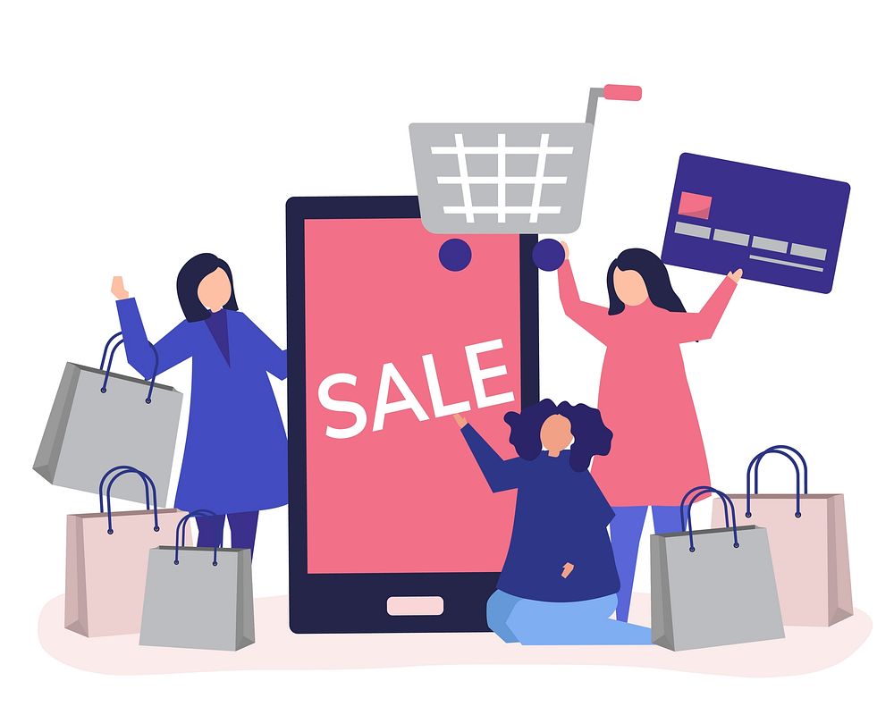 People shopping using credit card  illustration