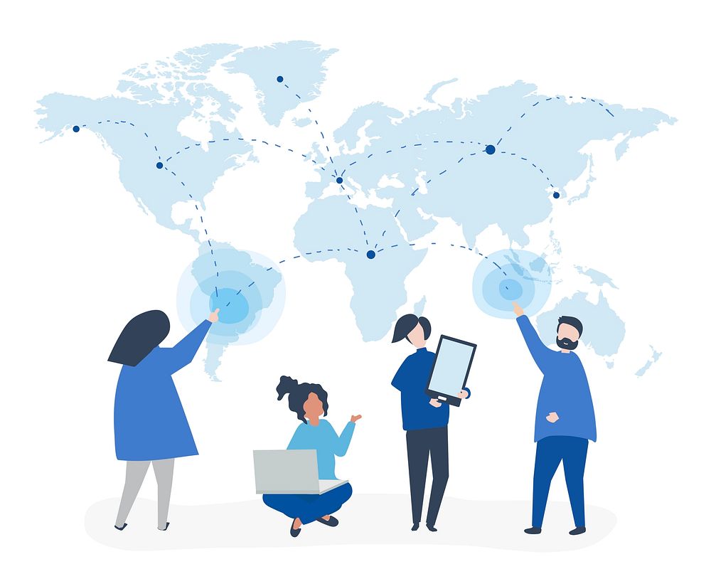 People with global network illustration
