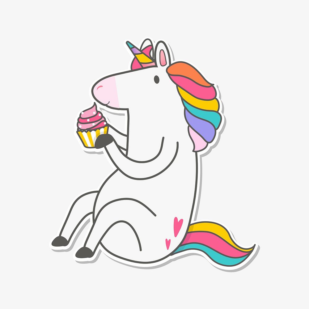 Magical rainbow unicorn with cupcake illustration