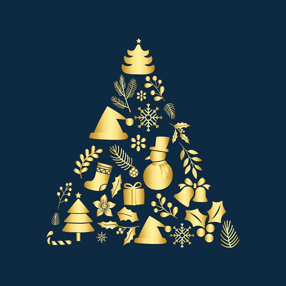 Gold Christmas tree, festive greeting