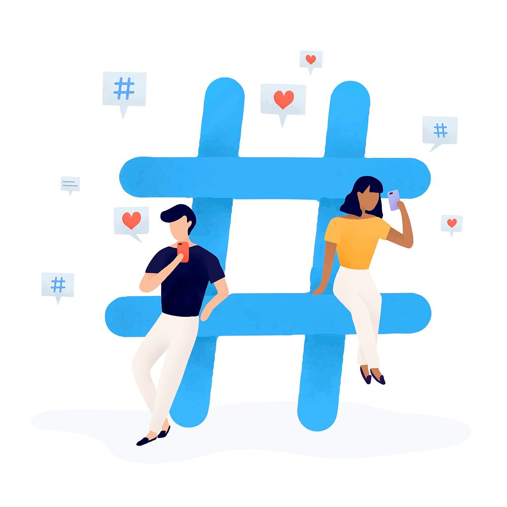 Users with hashtag illustration