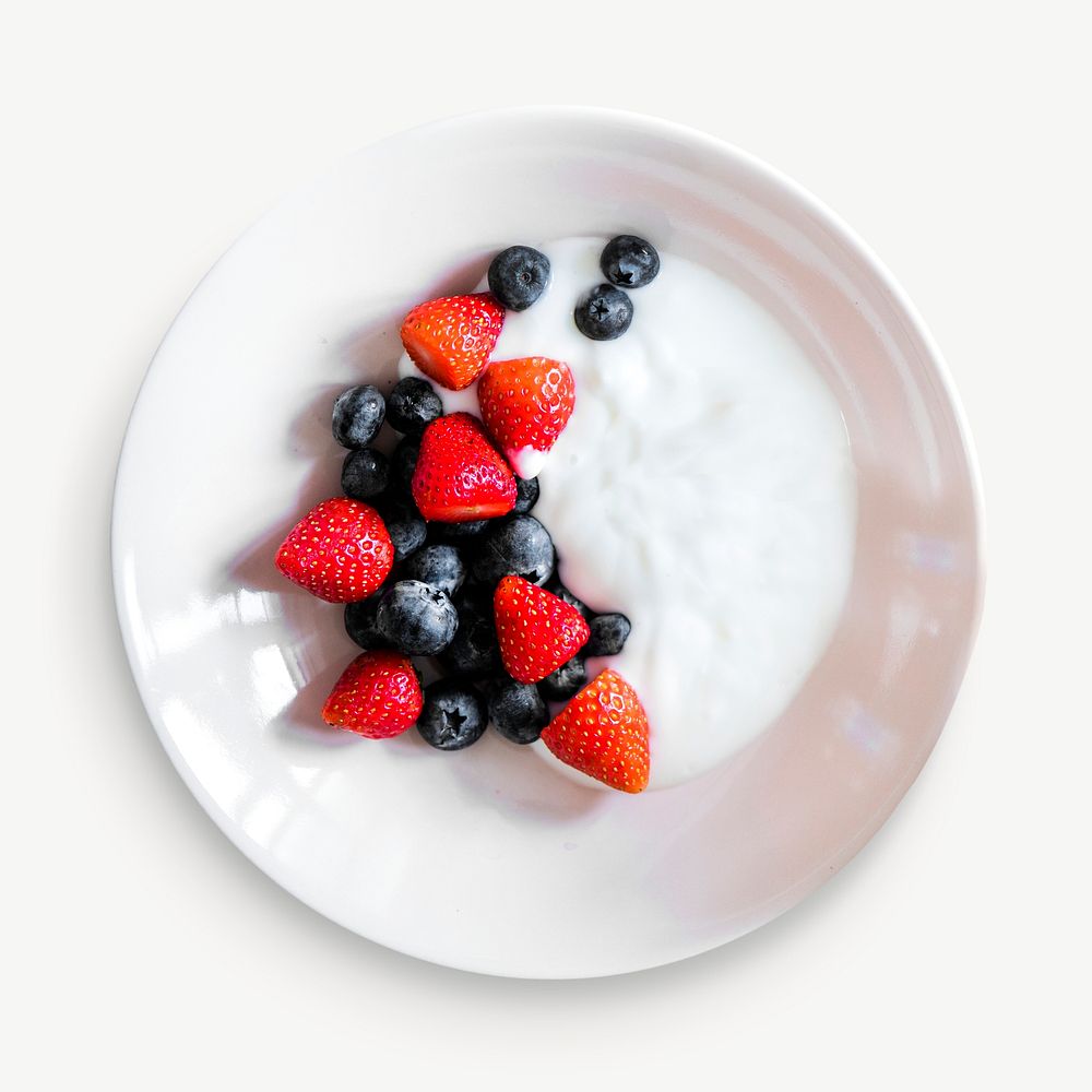 Yogurt & berries  collage element, food isolated image psd