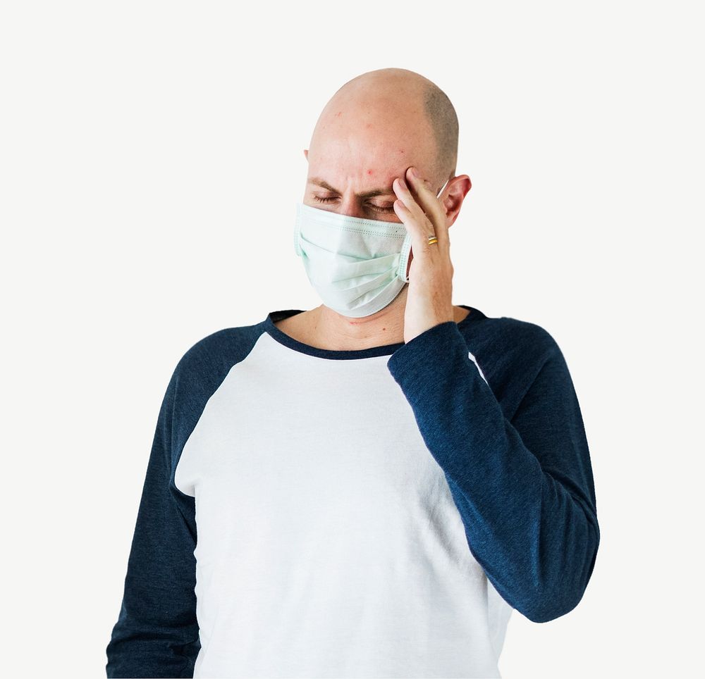 Sick man wearing mask collage element isolated image psd