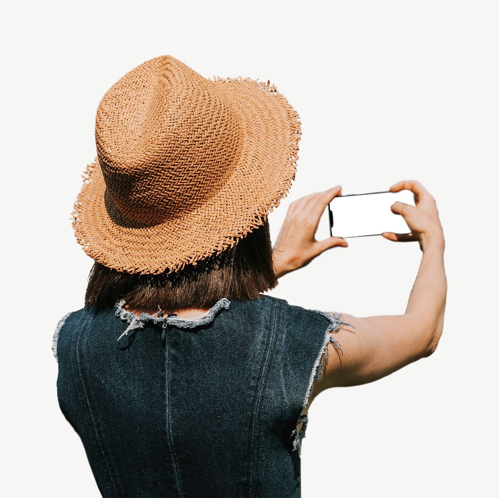 Woman taking selfie collage element psd