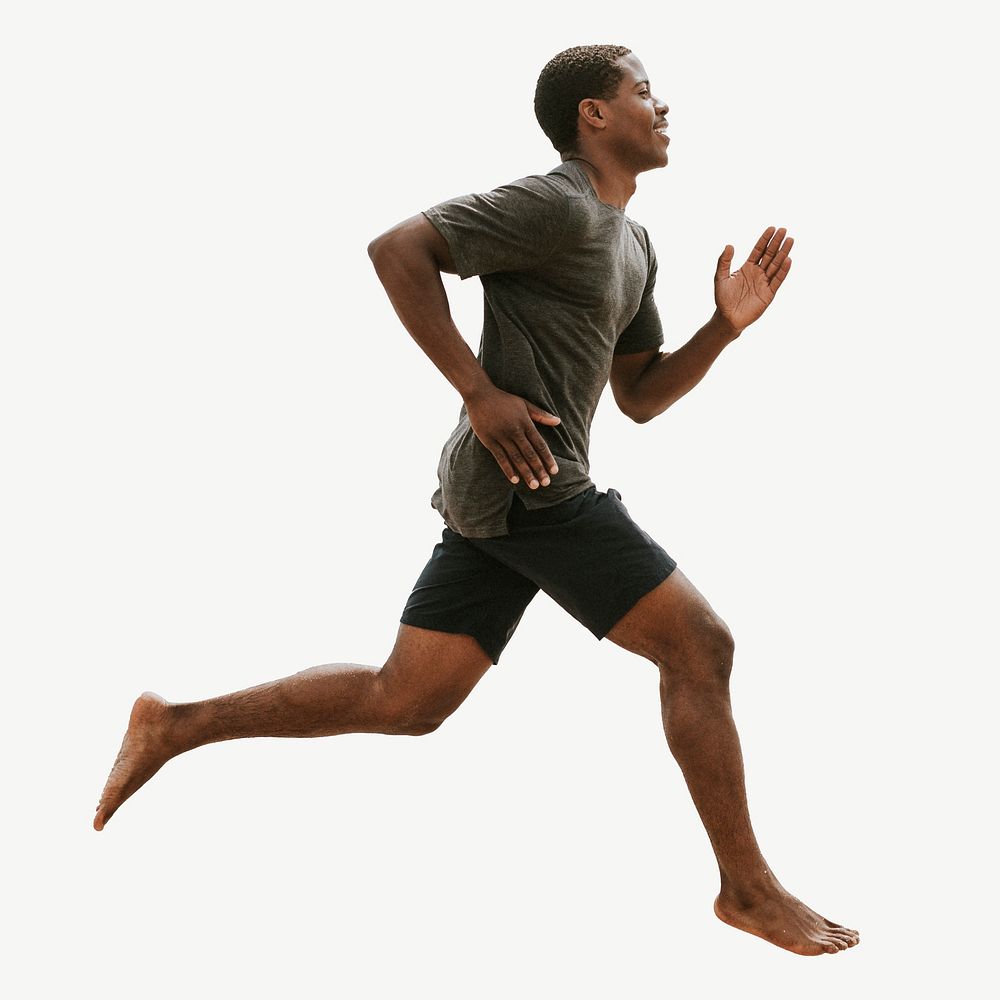 Black man running collage element isolated image psd
