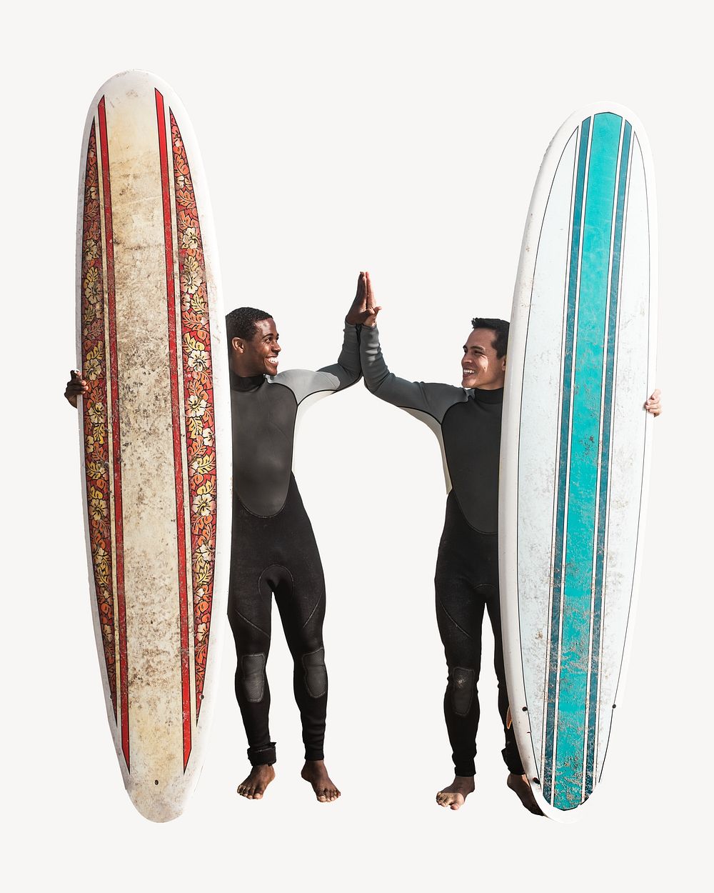 Happy surfers high five isolated image