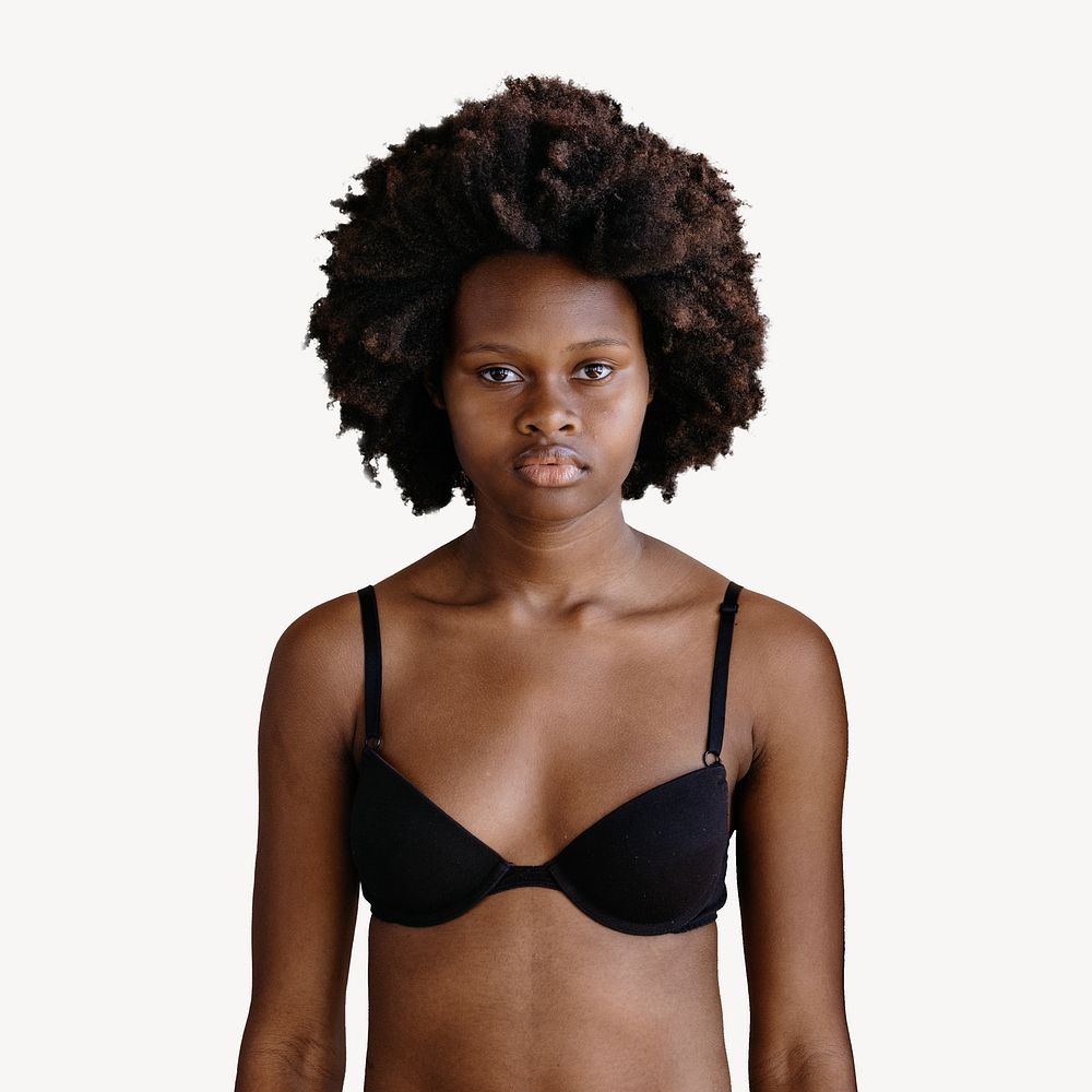 Black woman wearing bra isolated image