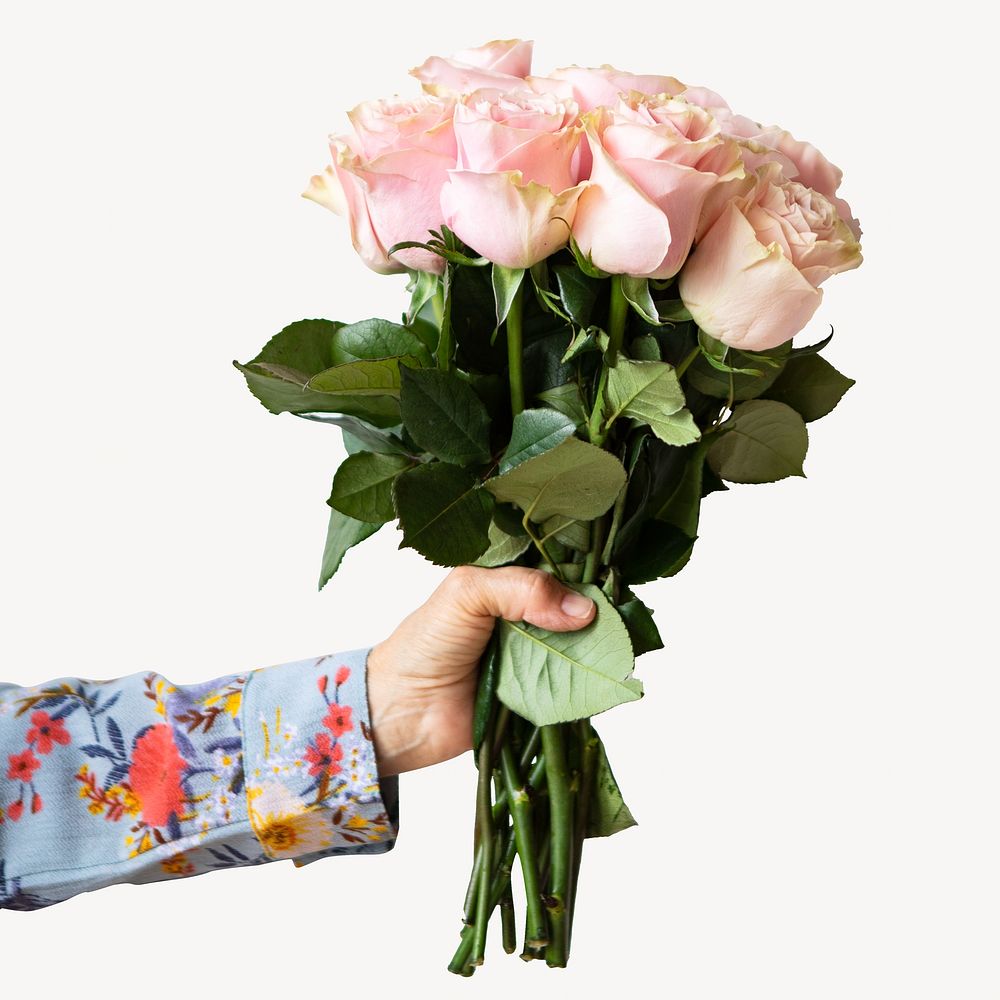 Woman holding bouquet isolated image