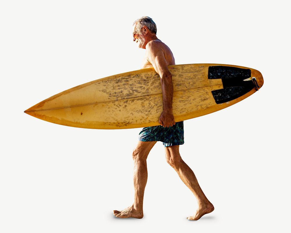 Senior male surfer full body, Summer holiday collage element psd