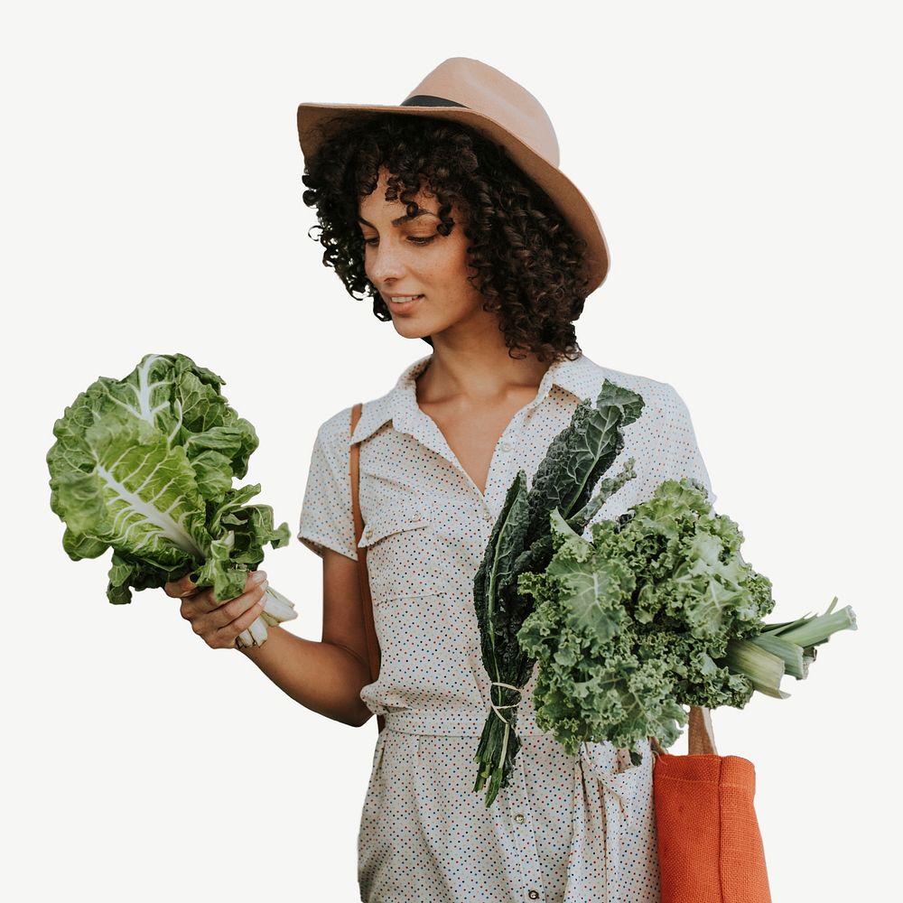 Woman shopping vegetables collage element psd