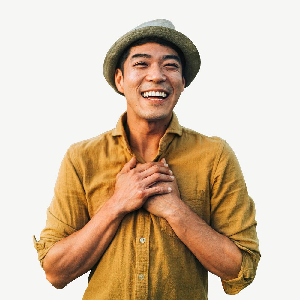 Happy Asian man collage element isolated image psd