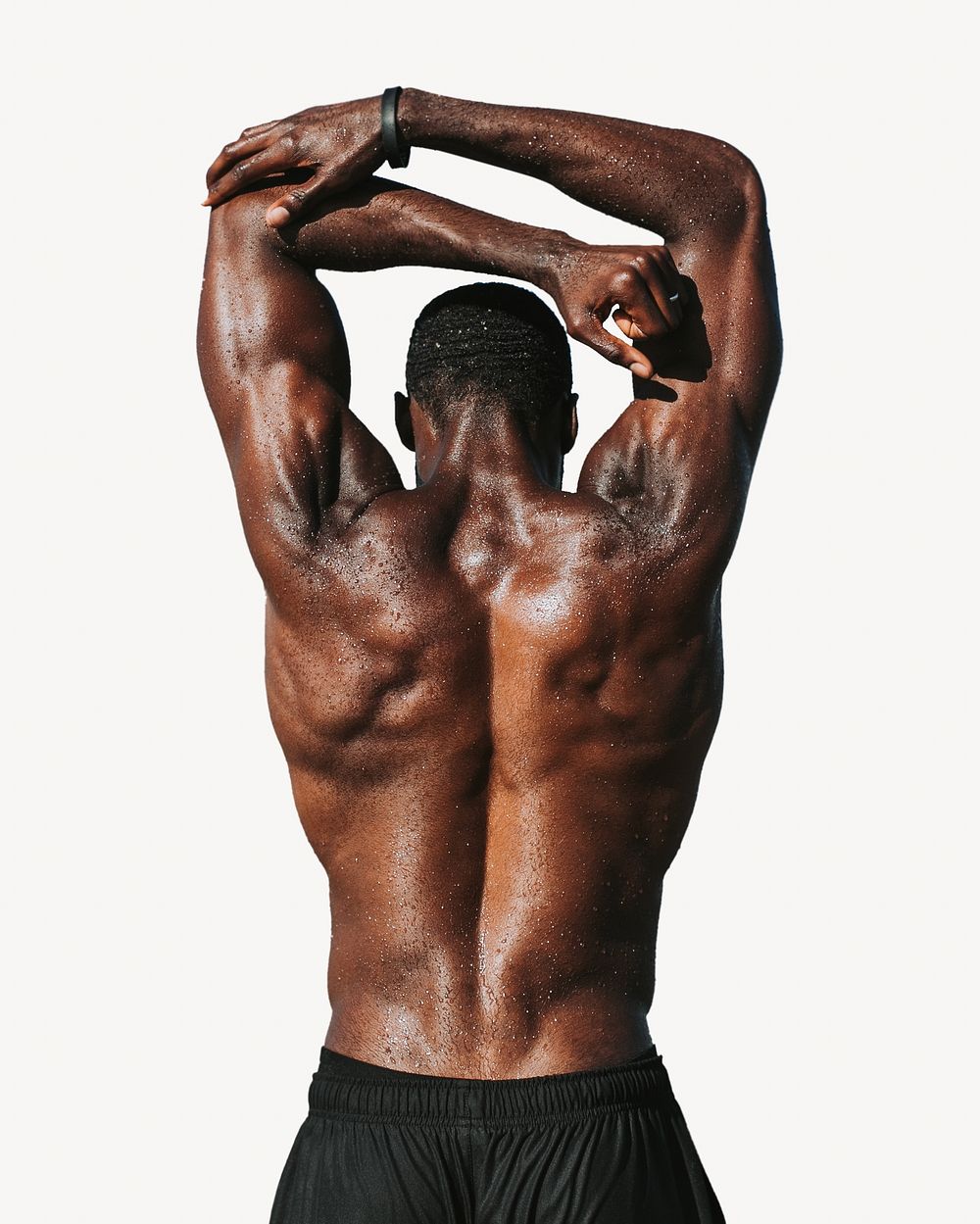 Muscular man stretching isolated image