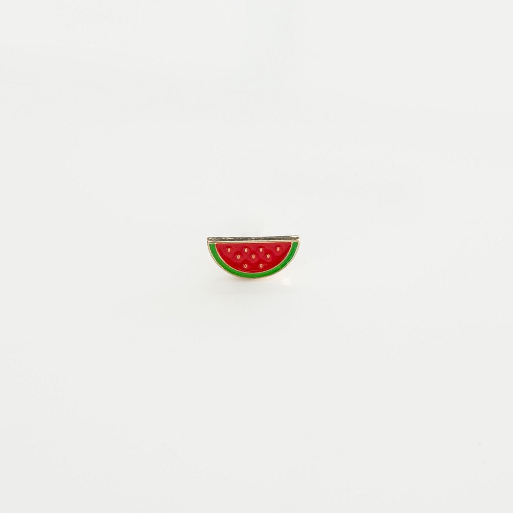Watermelon soft enamel pin product photo.