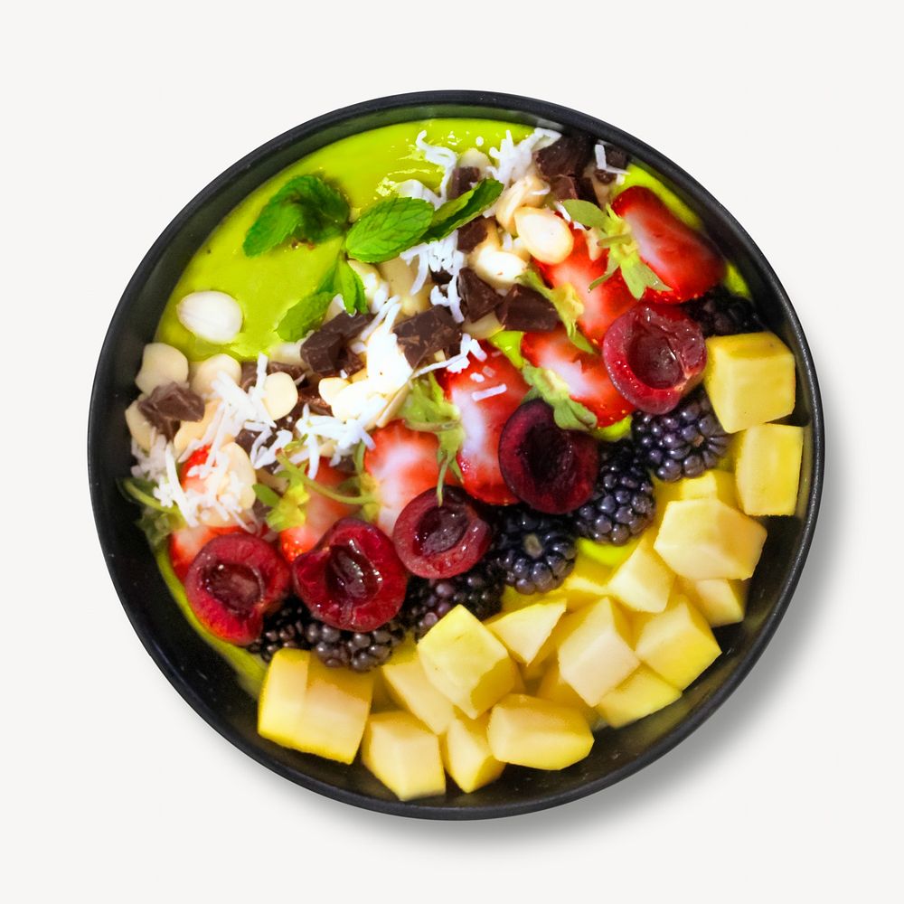 Smoothie bowl image, food photo on white