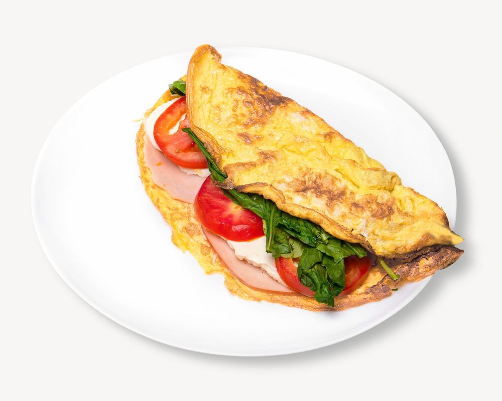 Omelet image, food photo on white