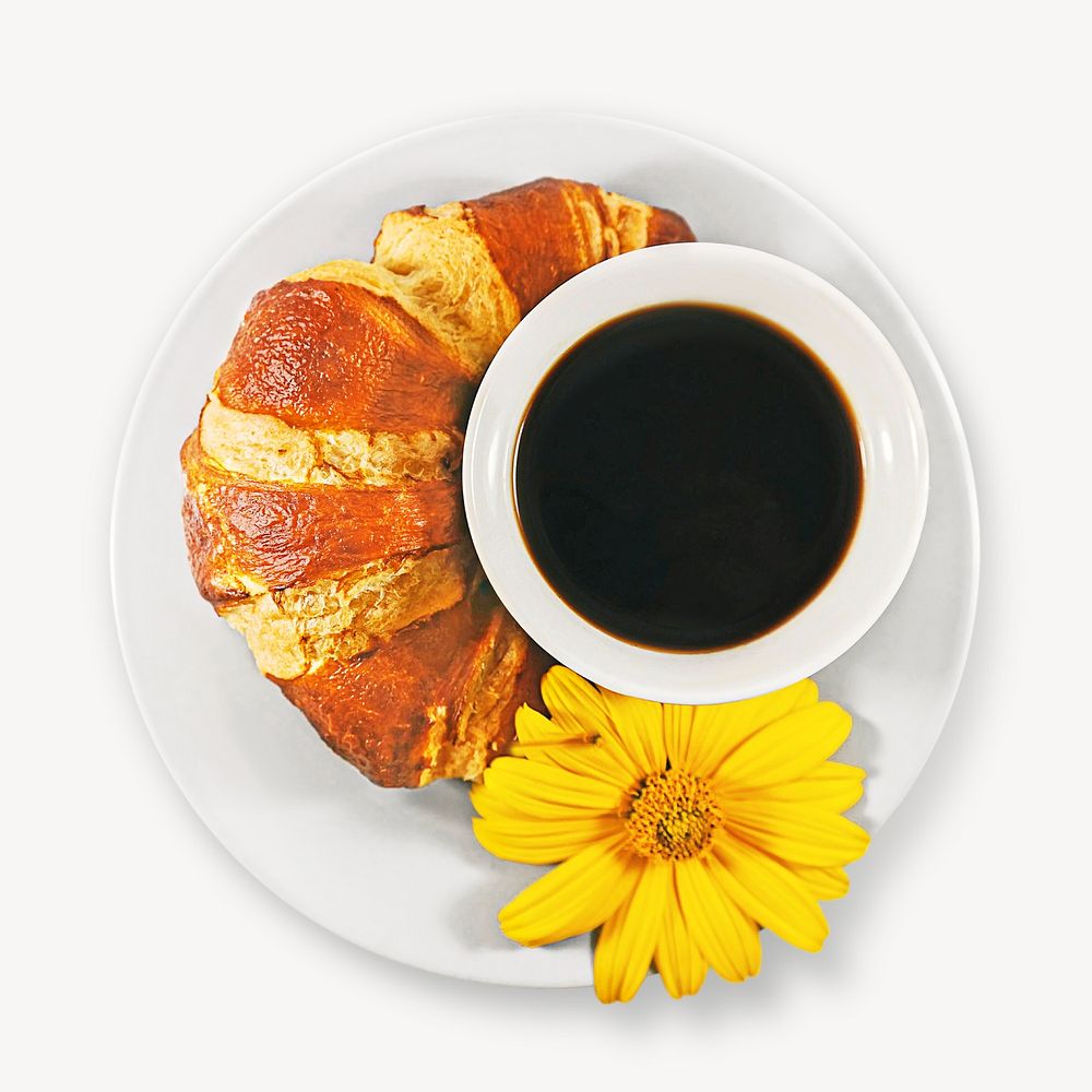 Croissant and coffee, on a plate