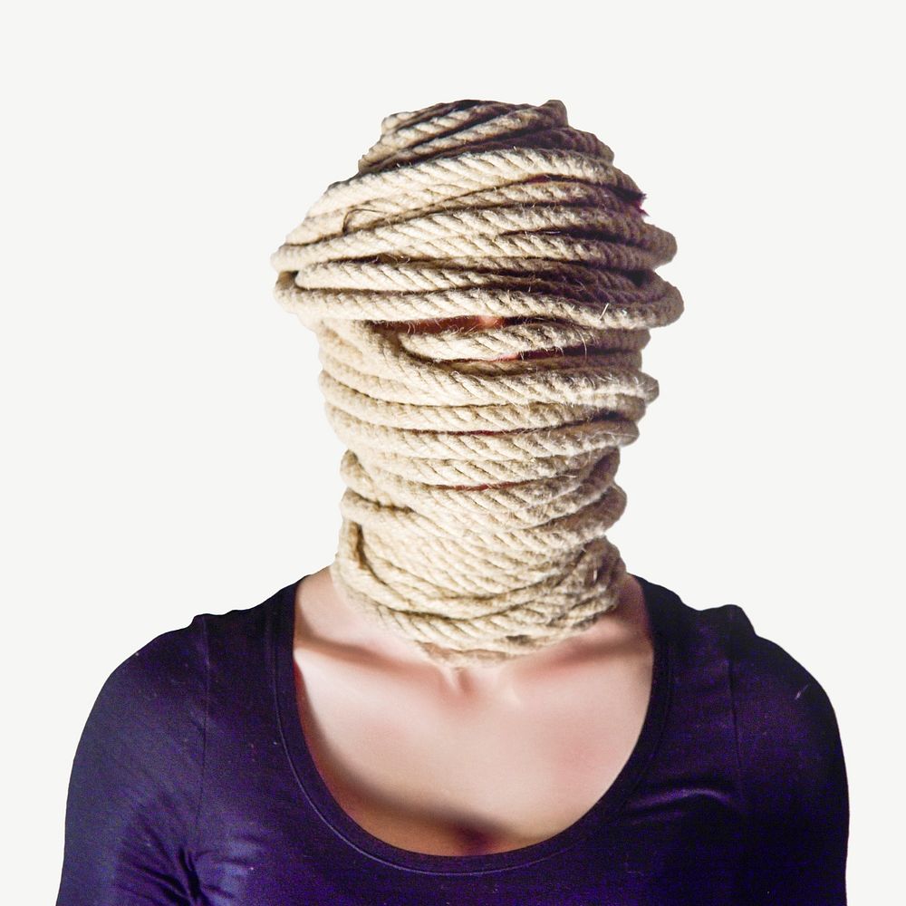 Woman wrapped in rope   collage element psd
