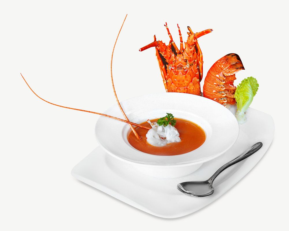Lobster seafood cream soup collage element psd