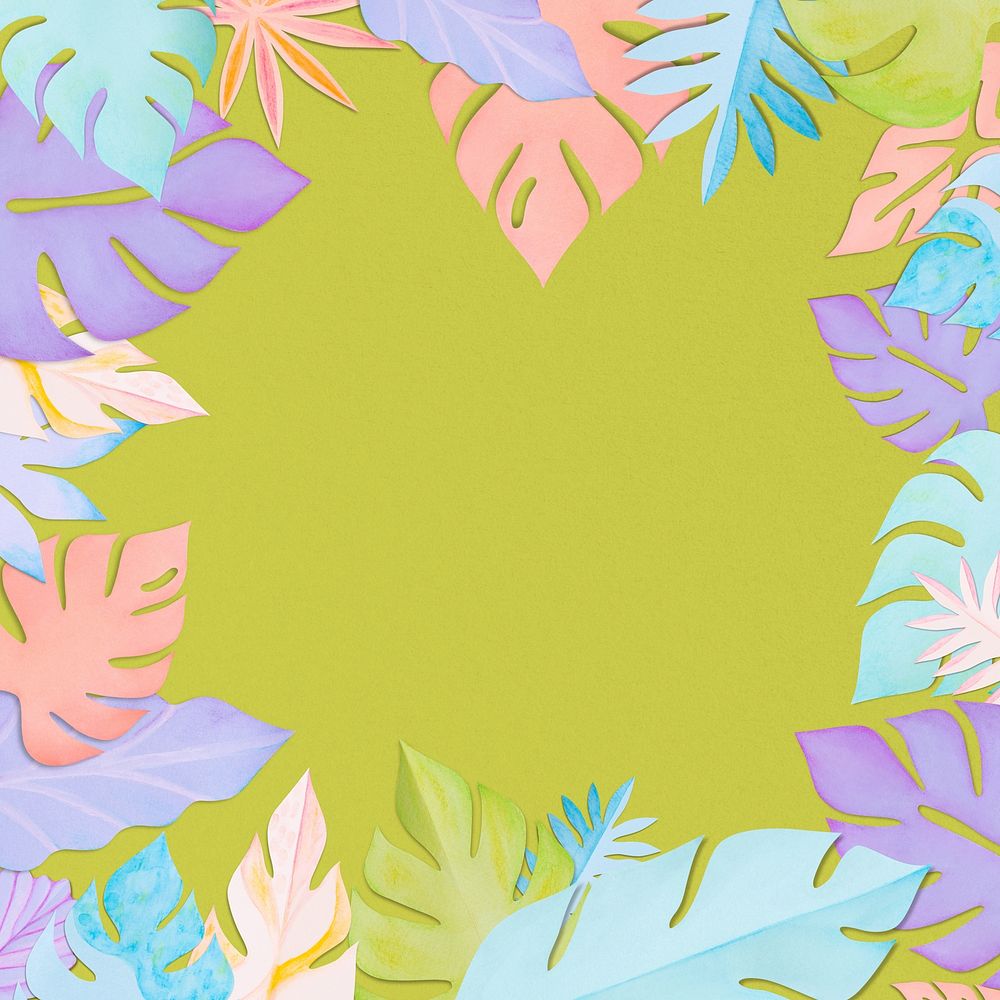 Green paper craft leaf frame background