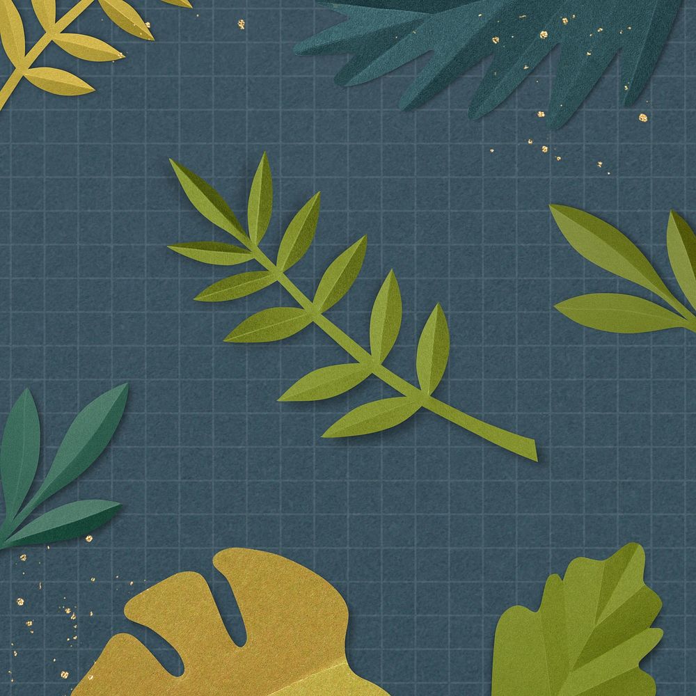 Blue paper craft leaf background