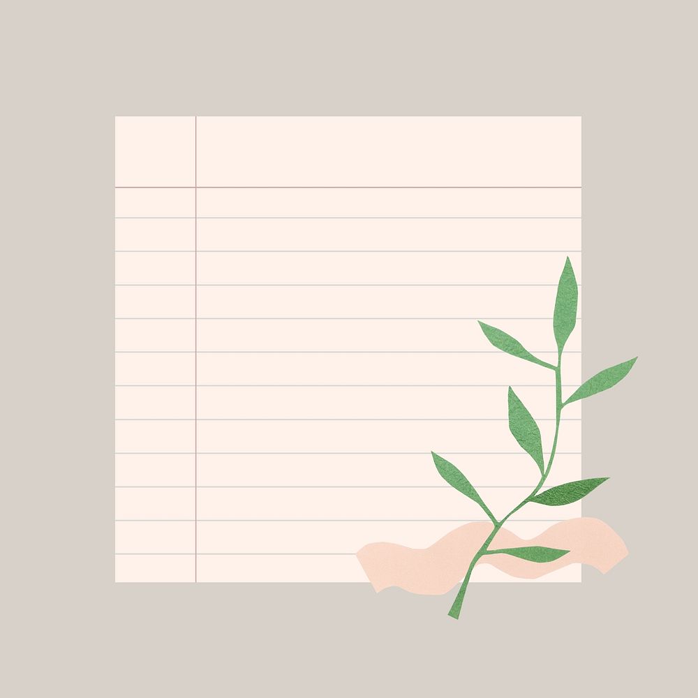 White paper note on square background, plant doodle design