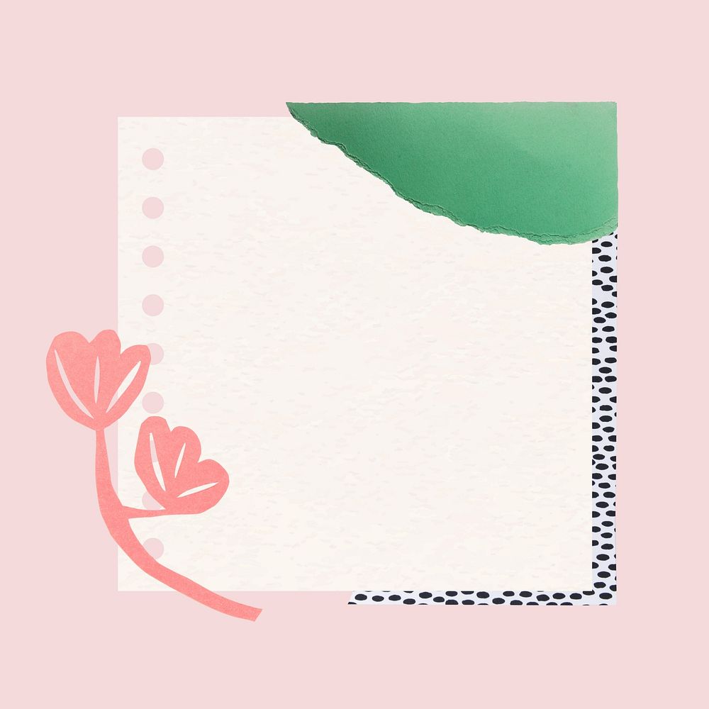 White paper note on pink background, cute colorful design