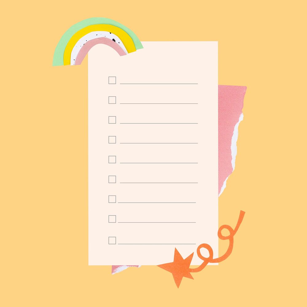 Simple paper note, cute colorful design on blank background