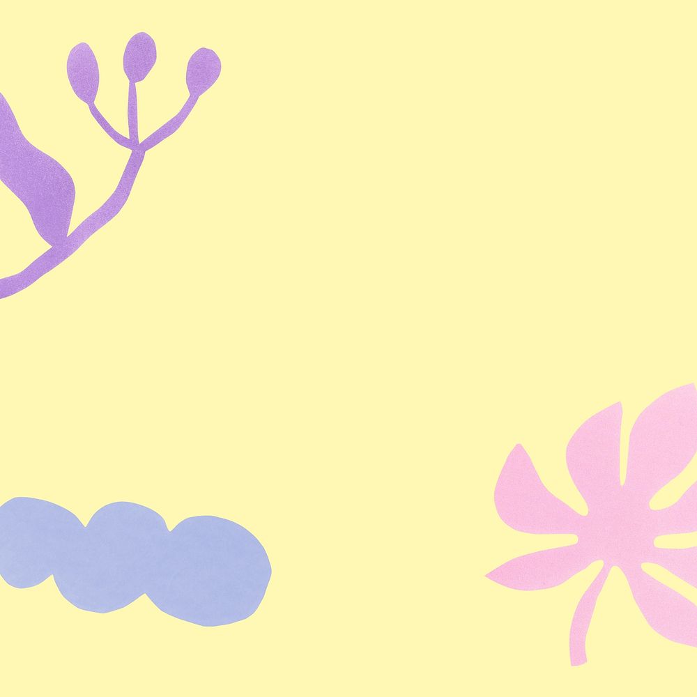 Cute plant doodles on simple pastel yellow background