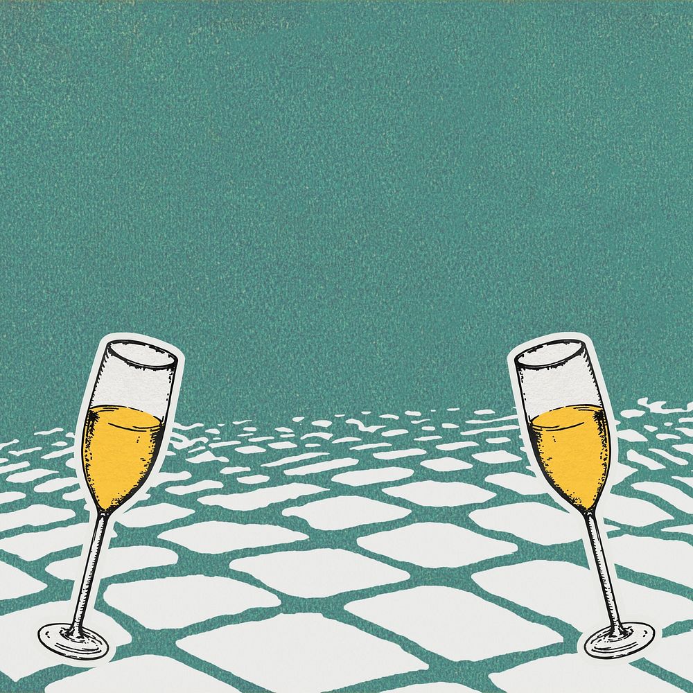 Champagne illustration, green background image
