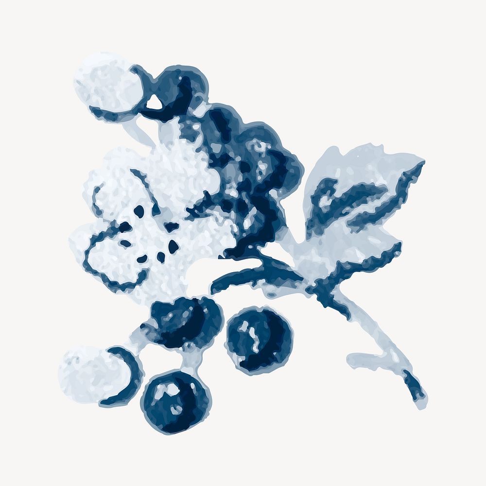 Vintage cherry blossom watercolor vector, blue, monochromatic