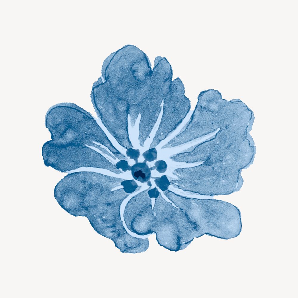 Blue peony flower watercolor, blue, monochromatic psd