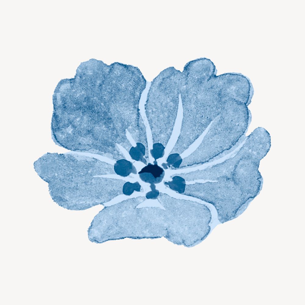 Blue peony flower watercolor, blue, monochromatic psd