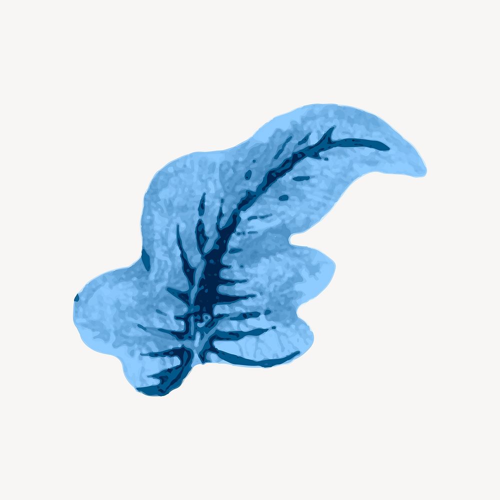 Vintage blue watercolor leaf vector, blue, monochromatic