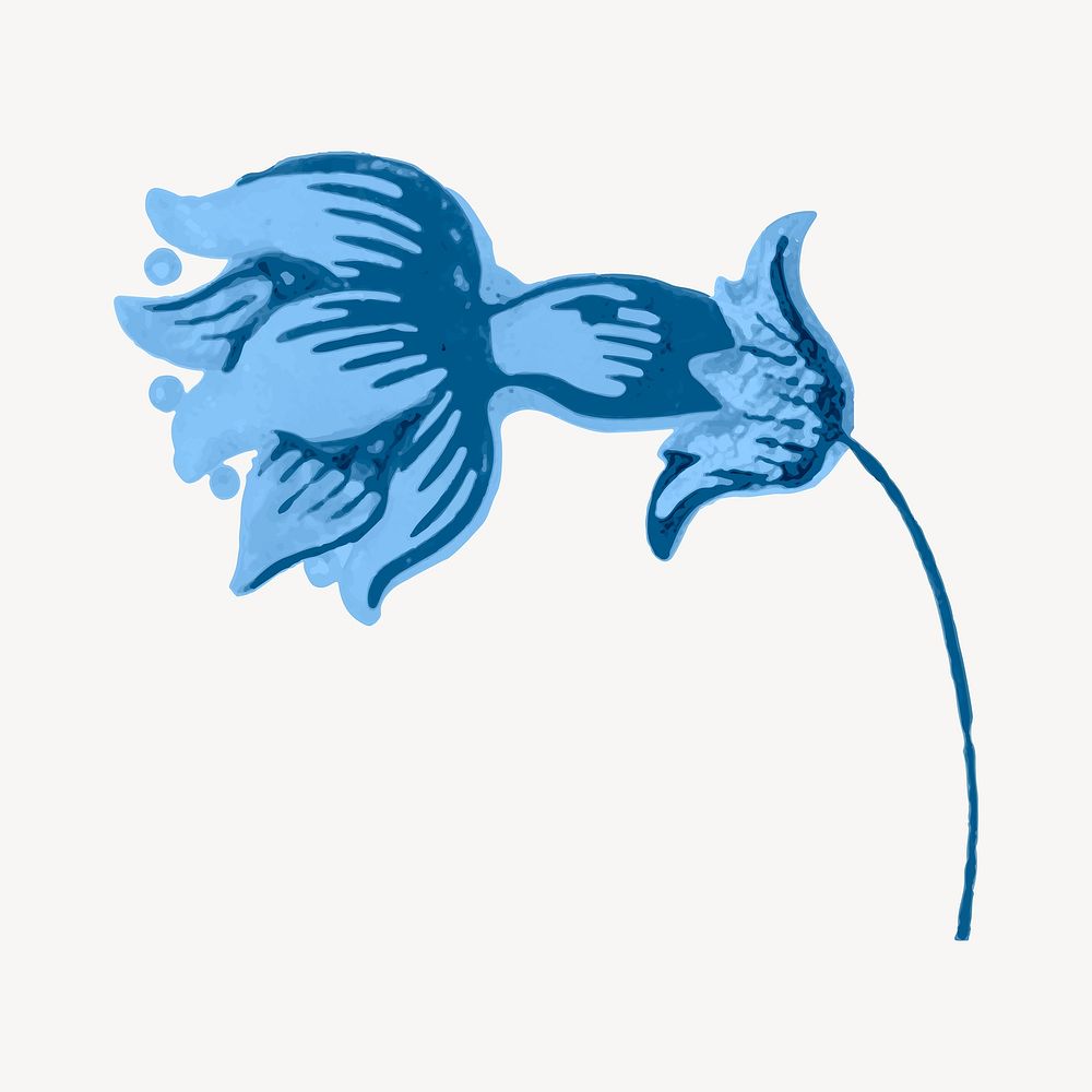 Vintage blue flower painting vector, blue, monochromatic