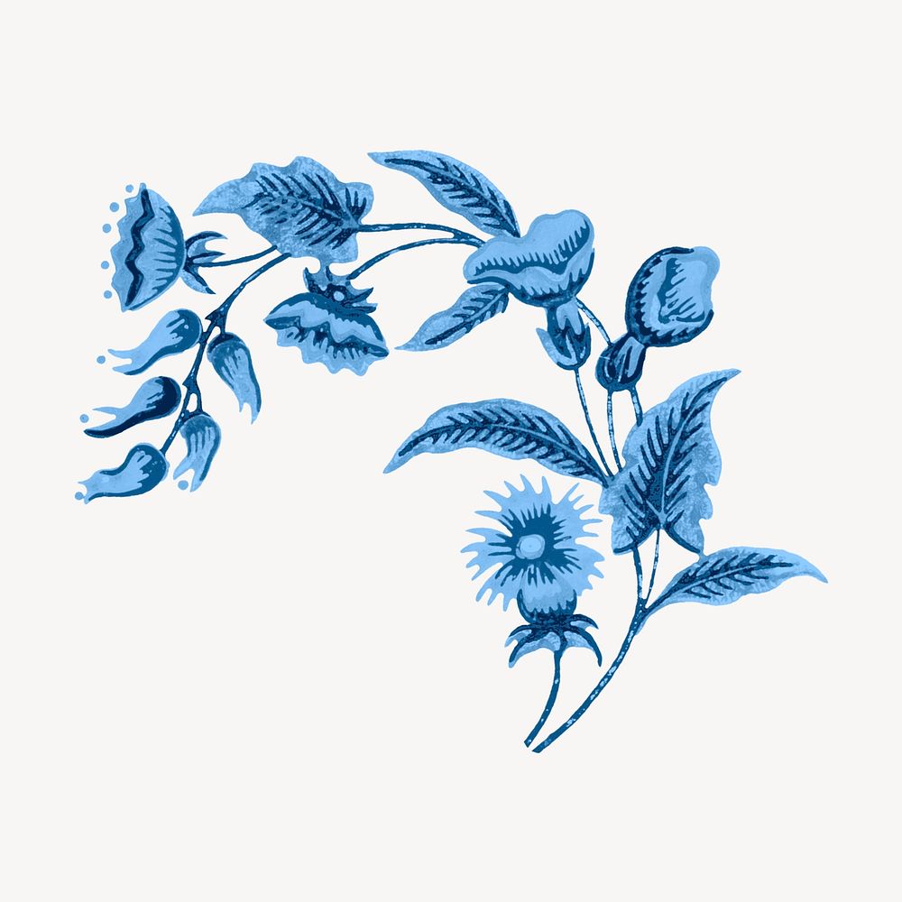 Vintage watercolor flower painting, blue, monochromatic psd
