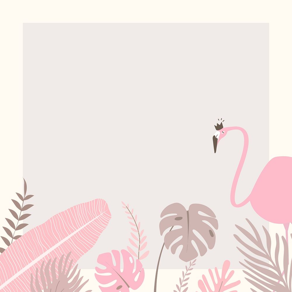Pastel pink flamingo tropical frame, beige design