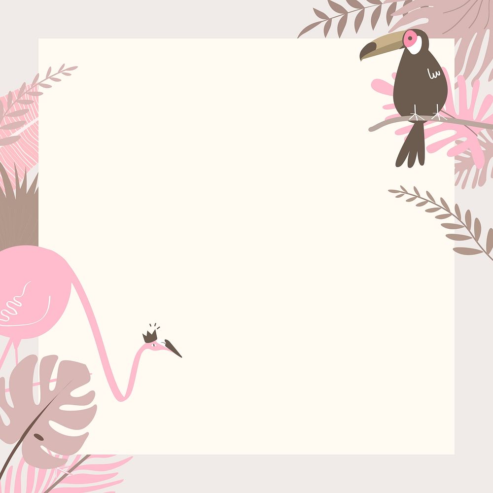 Pastel botanical tropical flamingo frame, beige design