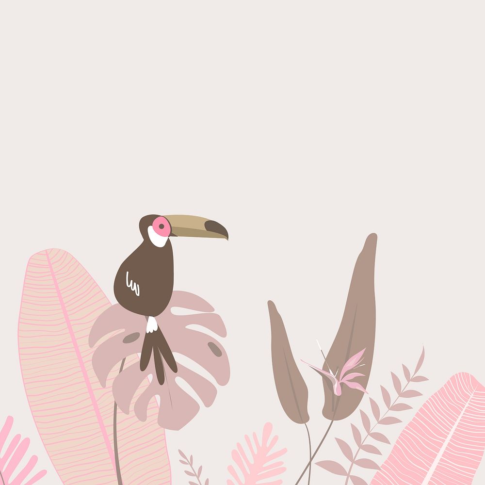 Pastel pink botanical bird border, beige design