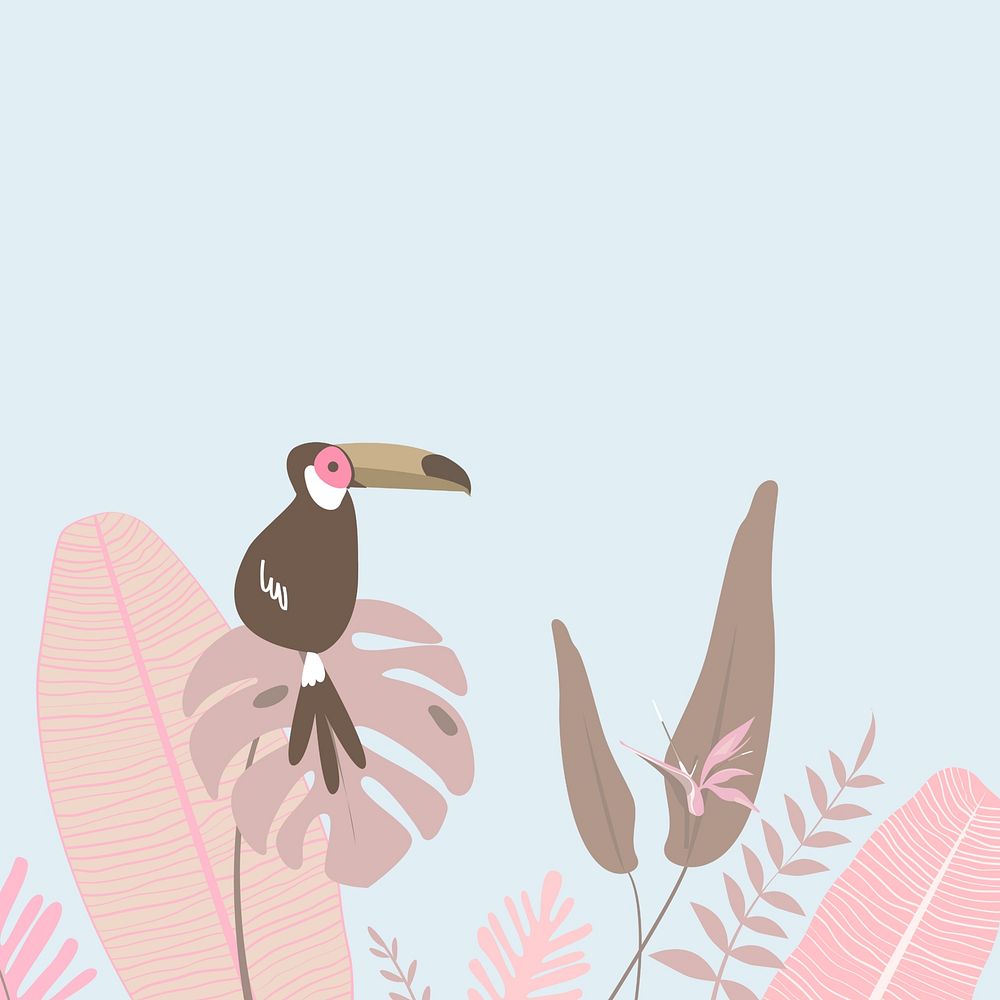 Pastel pink botanical bird border, blue design