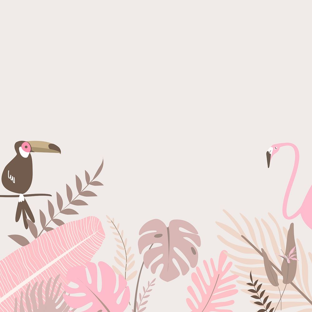 Pastel pink botanical flamingo border, beige design